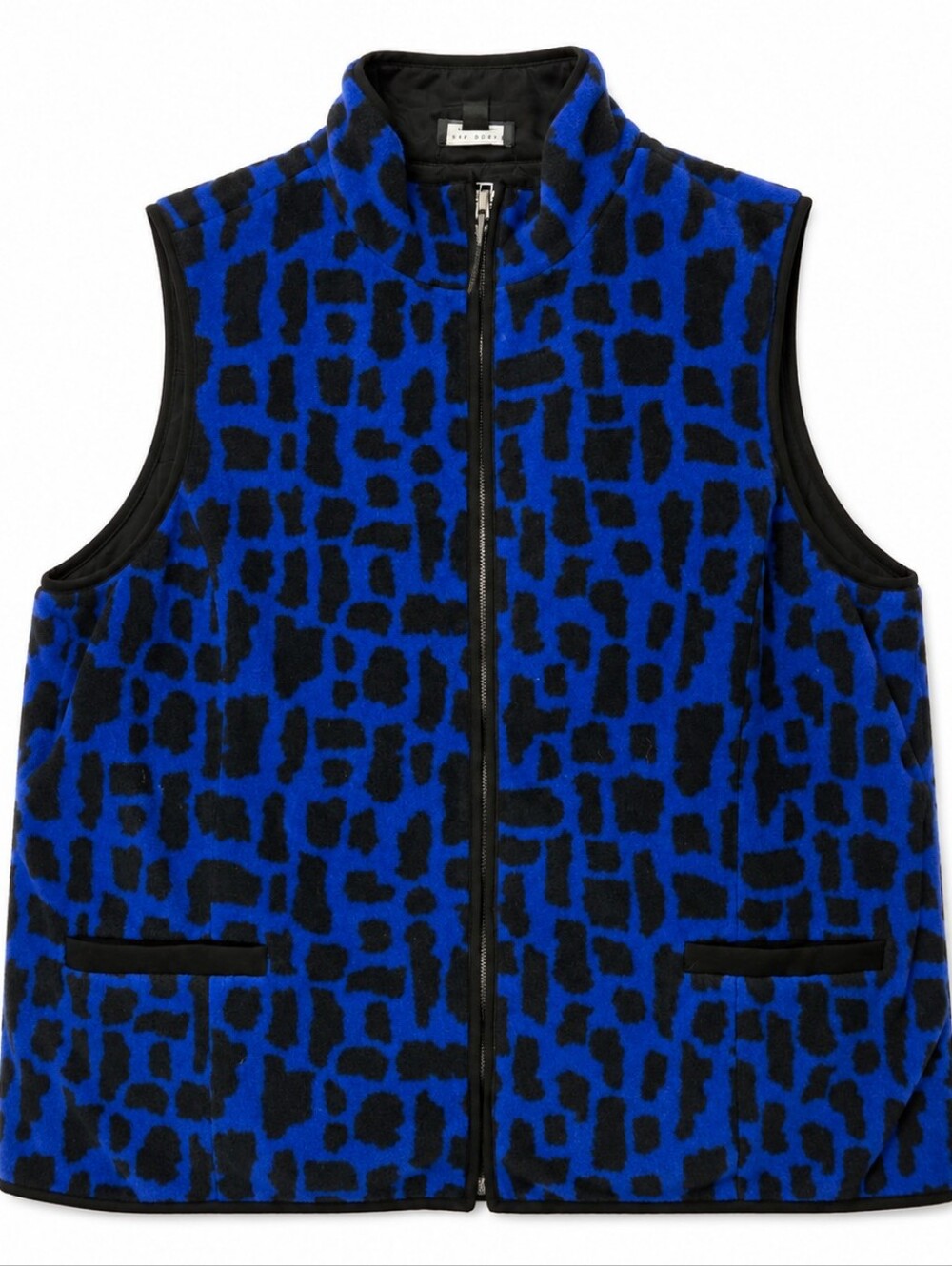 Blue and Black Patterned Fleece Zip Vest 2x
